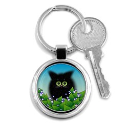 Kitten Black Furry Illustration Key Chains (round)  by Pakrebo