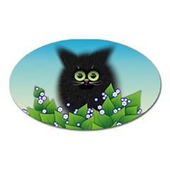 Kitten Black Furry Illustration Oval Magnet by Pakrebo