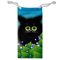 Kitten Black Furry Illustration Jewelry Bag by Pakrebo