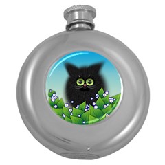 Kitten Black Furry Illustration Round Hip Flask (5 Oz) by Pakrebo