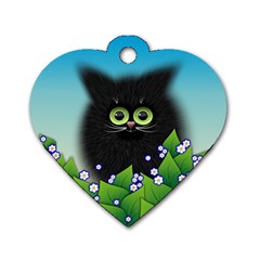 Kitten Black Furry Illustration Dog Tag Heart (one Side) by Pakrebo