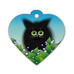 Kitten Black Furry Illustration Dog Tag Heart (Two Sides) Front