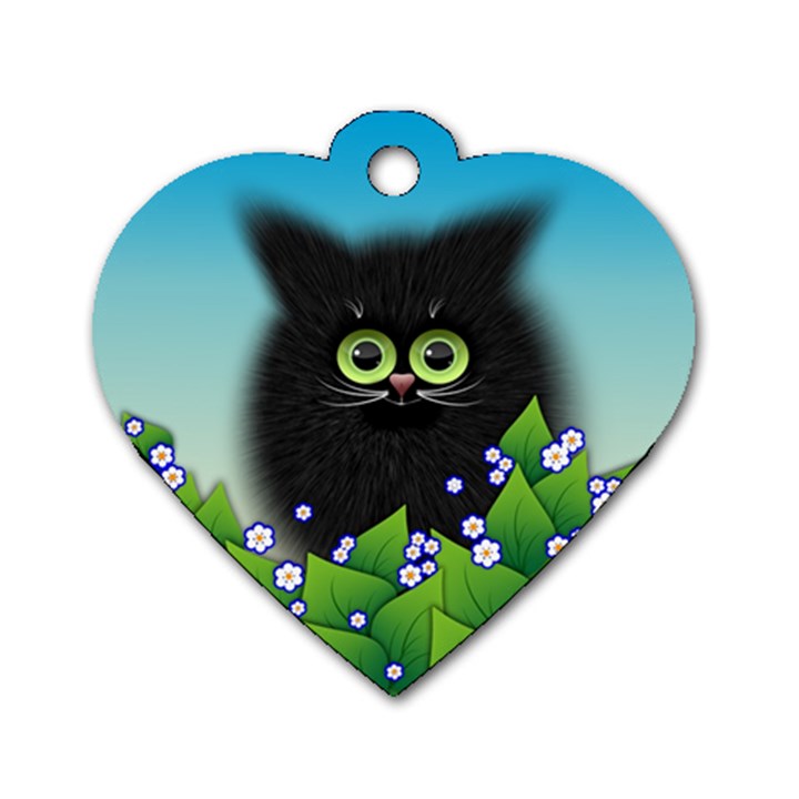 Kitten Black Furry Illustration Dog Tag Heart (Two Sides)