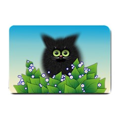 Kitten Black Furry Illustration Small Doormat  by Pakrebo