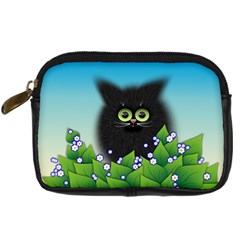 Kitten Black Furry Illustration Digital Camera Leather Case by Pakrebo