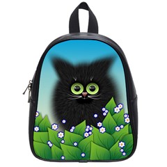 Kitten Black Furry Illustration School Bag (small) by Pakrebo