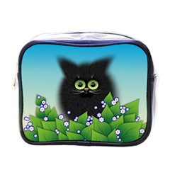 Kitten Black Furry Illustration Mini Toiletries Bag (one Side) by Pakrebo