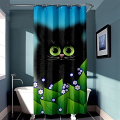 Kitten Black Furry Illustration Shower Curtain 36  X 72  (stall)  by Pakrebo