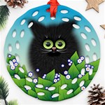 Kitten Black Furry Illustration Ornament (Round Filigree) Front