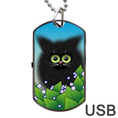 Kitten Black Furry Illustration Dog Tag Usb Flash (two Sides) by Pakrebo