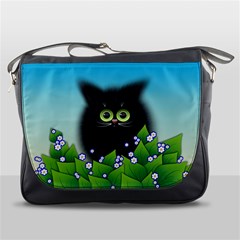 Kitten Black Furry Illustration Messenger Bag by Pakrebo