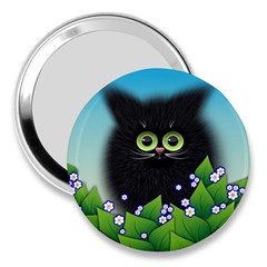 Kitten Black Furry Illustration 3  Handbag Mirrors by Pakrebo