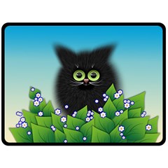 Kitten Black Furry Illustration Double Sided Fleece Blanket (large)  by Pakrebo