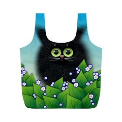 Kitten Black Furry Illustration Full Print Recycle Bag (m) by Pakrebo