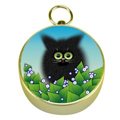 Kitten Black Furry Illustration Gold Compasses by Pakrebo