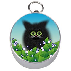 Kitten Black Furry Illustration Silver Compasses by Pakrebo