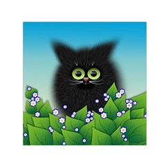 Kitten Black Furry Illustration Small Satin Scarf (square) by Pakrebo