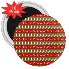 Christmas Papers Red And Green 3  Magnets (10 pack) 