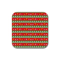 Christmas Papers Red And Green Rubber Square Coaster (4 pack) 