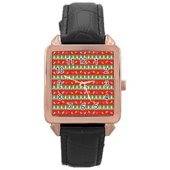 Christmas Papers Red And Green Rose Gold Leather Watch 