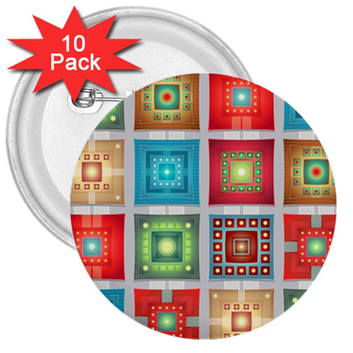 Tiles Pattern Background Colorful 3  Buttons (10 pack) 