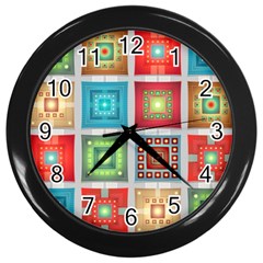 Tiles Pattern Background Colorful Wall Clock (Black)