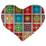 Tiles Pattern Background Colorful Large 19  Premium Flano Heart Shape Cushions Back