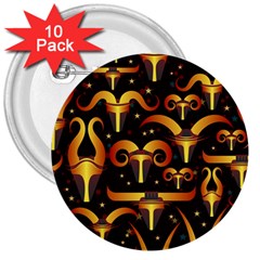 Stylised Horns Black Pattern 3  Buttons (10 Pack)  by Pakrebo