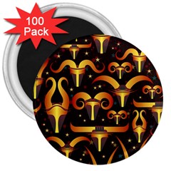 Stylised Horns Black Pattern 3  Magnets (100 Pack) by Pakrebo