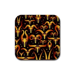 Stylised Horns Black Pattern Rubber Coaster (square)  by Pakrebo