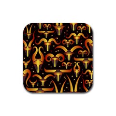 Stylised Horns Black Pattern Rubber Square Coaster (4 Pack)  by Pakrebo