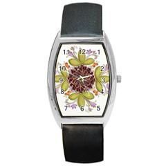 Flowers Decorative Flowers Pattern Barrel Style Metal Watch by Pakrebo