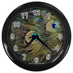 Peacock Tail Feathers Close Up Wall Clock (black) by Pakrebo