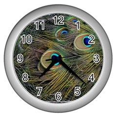 Peacock Tail Feathers Close Up Wall Clock (silver) by Pakrebo