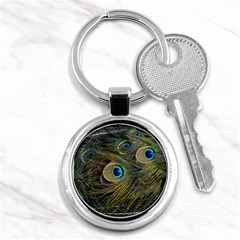 Peacock Tail Feathers Close Up Key Chains (round)  by Pakrebo