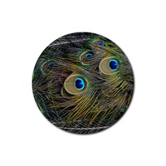 Peacock Tail Feathers Close Up Rubber Round Coaster (4 Pack)  by Pakrebo