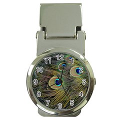 Peacock Tail Feathers Close Up Money Clip Watches by Pakrebo