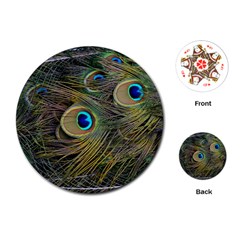 Peacock Tail Feathers Close Up Playing Cards (round) by Pakrebo