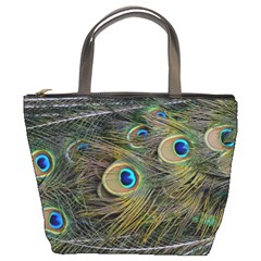 Peacock Tail Feathers Close Up Bucket Bag by Pakrebo