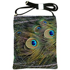 Peacock Tail Feathers Close Up Shoulder Sling Bag by Pakrebo