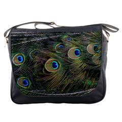 Peacock Tail Feathers Close Up Messenger Bag by Pakrebo