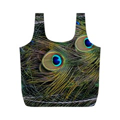 Peacock Tail Feathers Close Up Full Print Recycle Bag (m) by Pakrebo