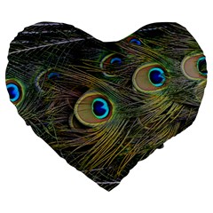 Peacock Tail Feathers Close Up Large 19  Premium Flano Heart Shape Cushions by Pakrebo