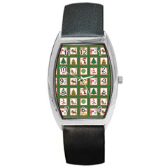 Christmas Paper Christmas Pattern Barrel Style Metal Watch by Pakrebo