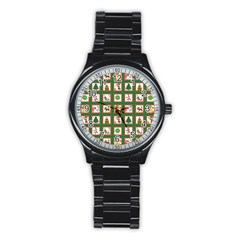 Christmas Paper Christmas Pattern Stainless Steel Round Watch