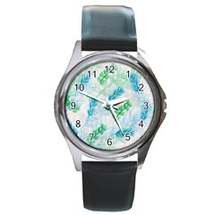 Pattern Feather Fir Colorful Color Round Metal Watch by Pakrebo