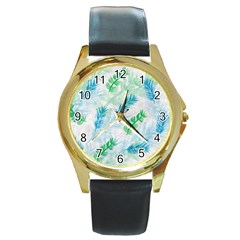 Pattern Feather Fir Colorful Color Round Gold Metal Watch by Pakrebo