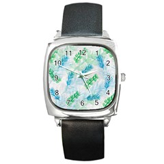 Pattern Feather Fir Colorful Color Square Metal Watch