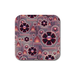 Background Floral Flower Stylised Rubber Square Coaster (4 Pack)  by Pakrebo