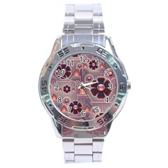 Background Floral Flower Stylised Stainless Steel Analogue Watch